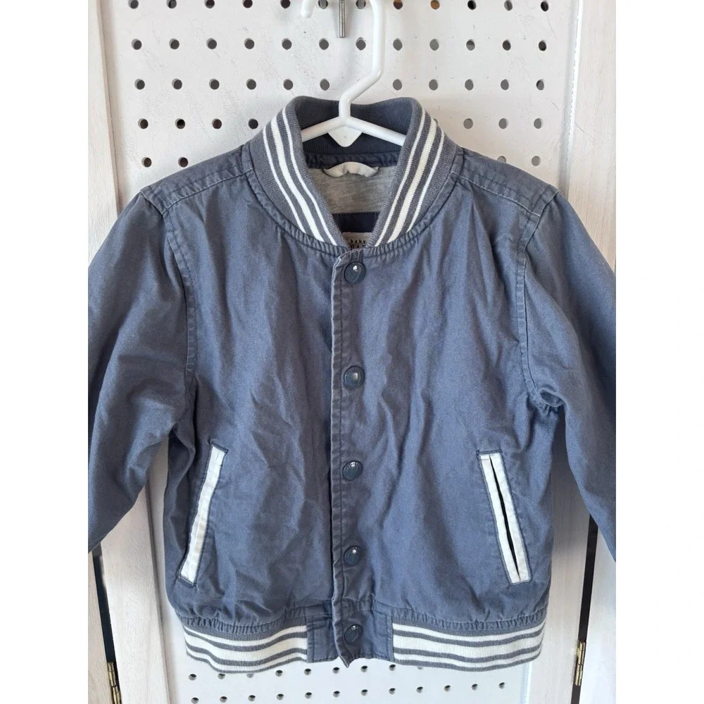 Baby Gap Toddler Boys 2T Cotton Varsity Snap Jacket Lightweight Lined Khaki Blue
